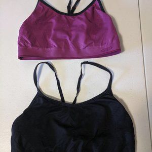 Purple and Black CG sports bras